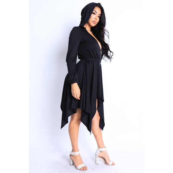 Women's Long Sleeves Hooded Drape Dress Full Zipper Dress Jacket Dress - Picture 7 of 11